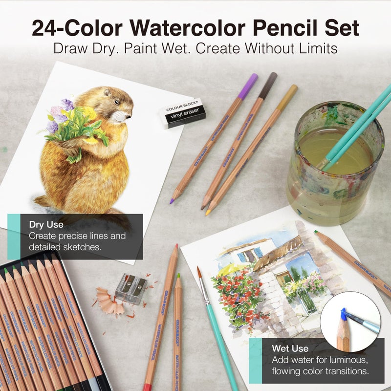COLOUR BLOCK 24PC Premium Cedar Wood Watercolor Pencil Set with I Ideal pencil kit for Drawing, Sketching, Coloring and Painting travel watercolor pencils - Image 4